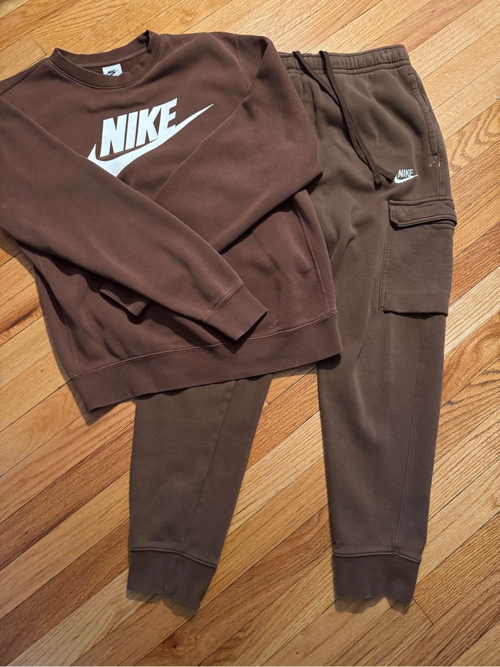 Nike Brown Men's Cargo Joggers and Crew Sweatshirt Set